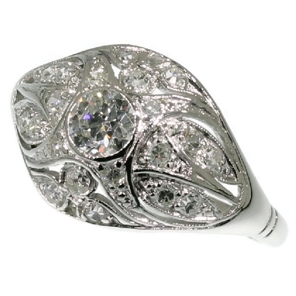 Diamonds covered low domed platinum estate ring early 20th century